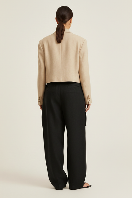 Pantalon Baggy Noir Ample Lin Cargo Femme - vue 2