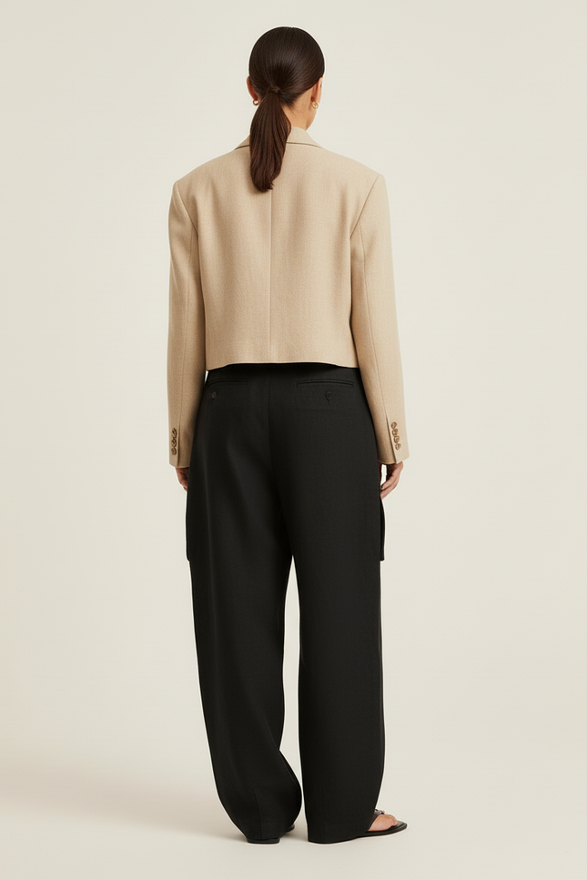Pantalon Baggy Noir Ample Lin Cargo Femme - vue 2