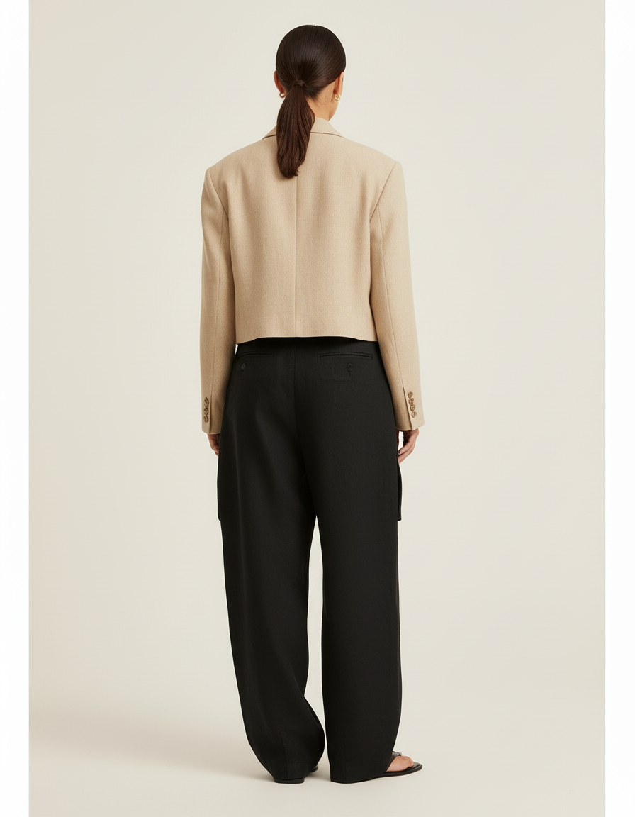 Pantalon Baggy Noir Ample Lin Cargo Femme - vue 2