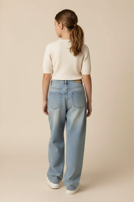 Pantalon Baggy Jean Bleu Délavé Ample Fille - vue 2