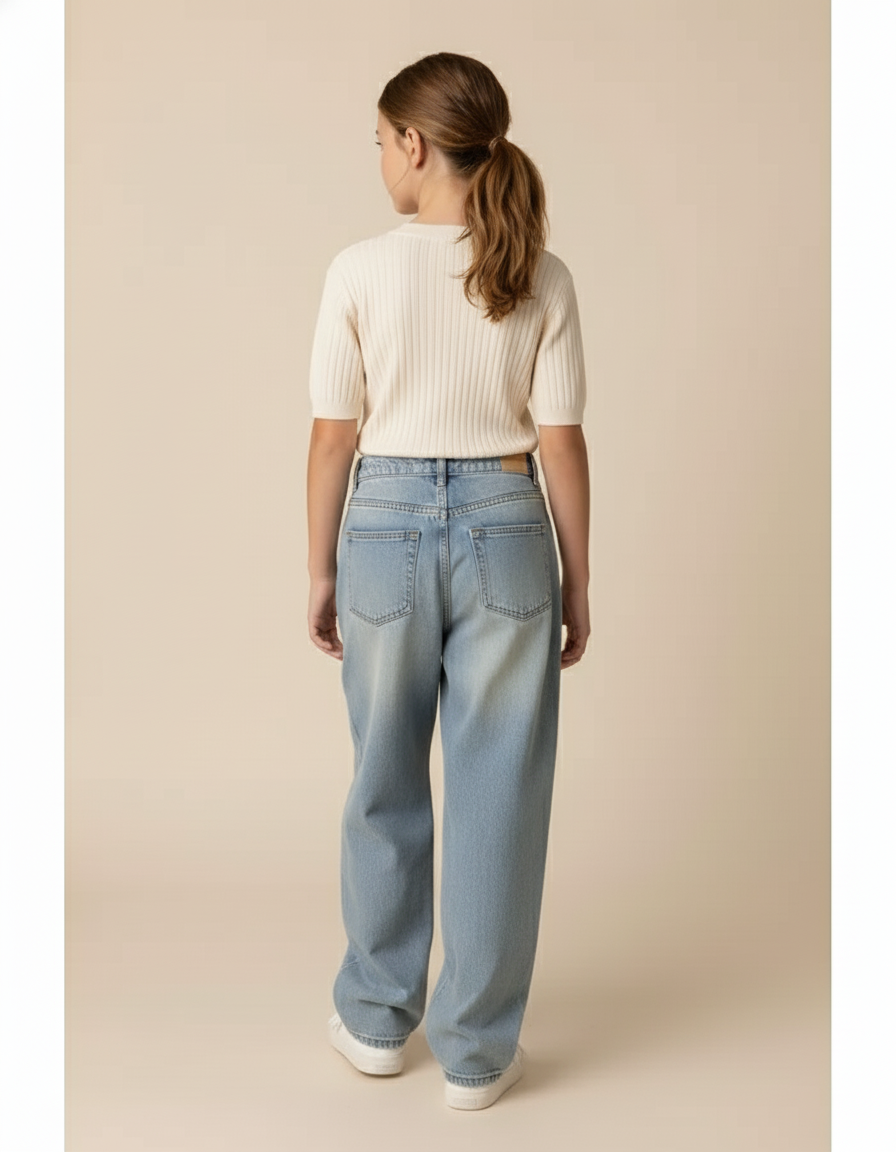 Pantalon Baggy Jean Bleu Délavé Ample Fille - vue 2