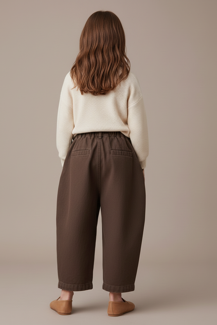 Pantalon Baggy Marron Coton Ample Décontracté Fille - Toile - vue 2