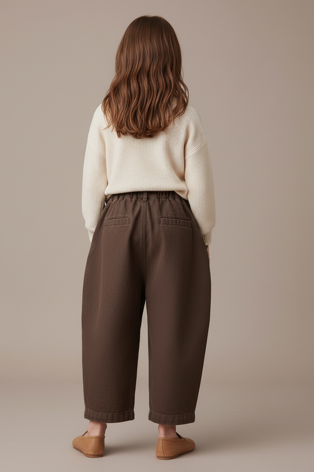 Pantalon Baggy Marron Coton Ample Décontracté Fille - Toile - vue 2
