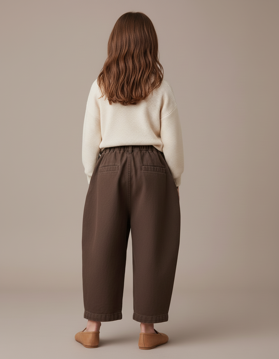Pantalon Baggy Marron Coton Ample Décontracté Fille - Toile - vue 2
