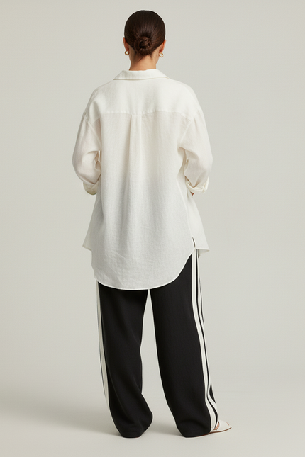 Pantalon Baggy Noir Rayures Blanches Ample Femme - Molleton - vue 2