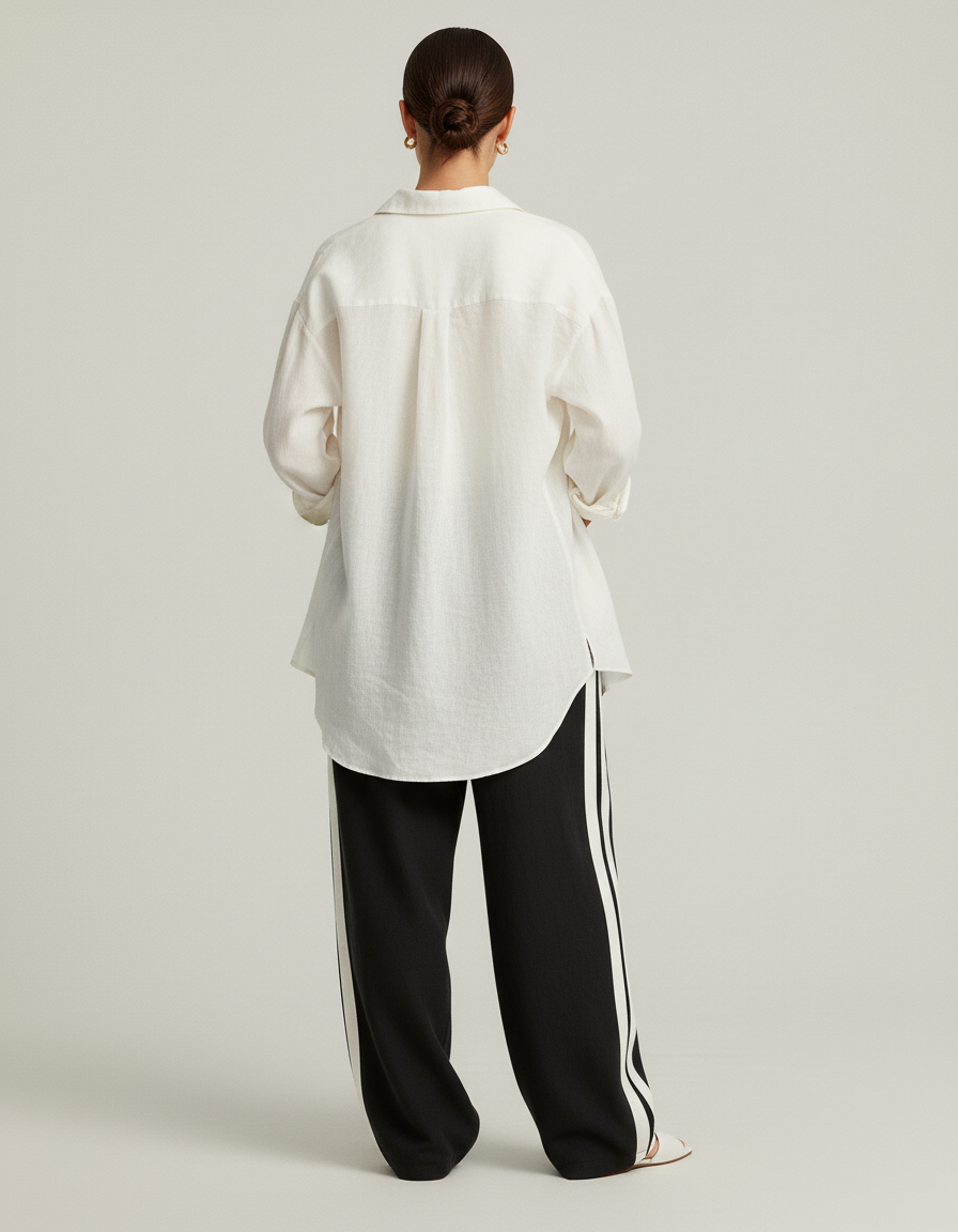 Pantalon Baggy Noir Rayures Blanches Ample Femme - Molleton - vue 2