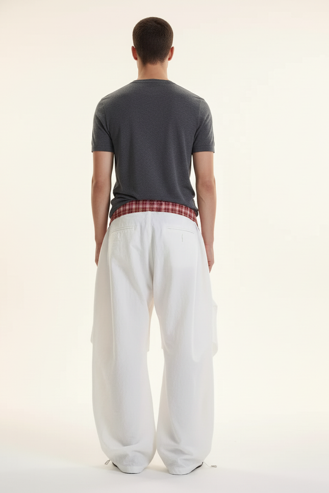 Pantalon Baggy Blanc Plissé Ample Décontracté Homme - Polyester - vue 2