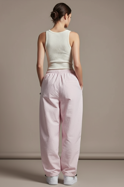 Pantalon Baggy Rose Ample Décontracté Fluide Cordon - Polyester - vue 2