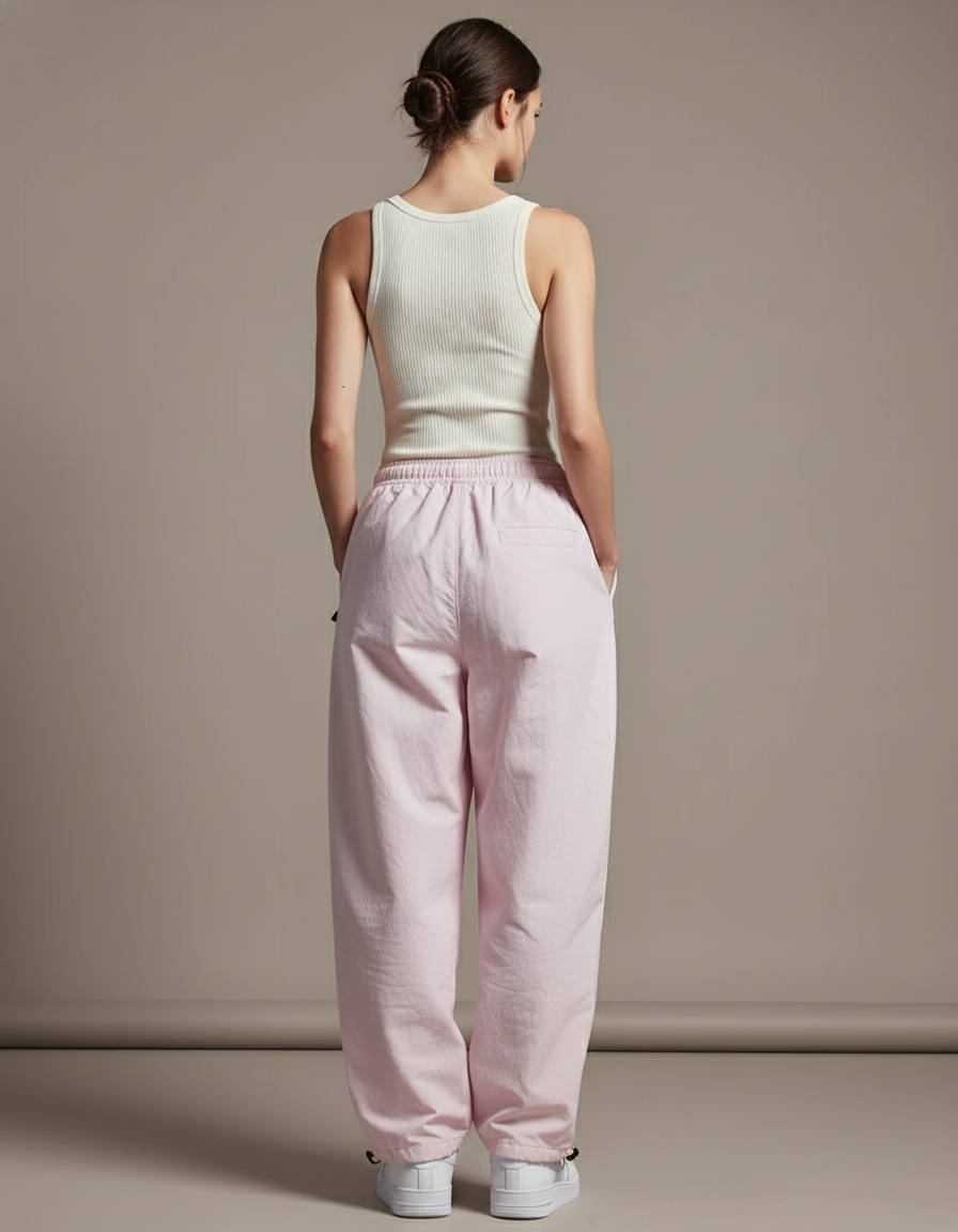 Pantalon Baggy Rose Ample Décontracté Fluide Cordon - Polyester - vue 2