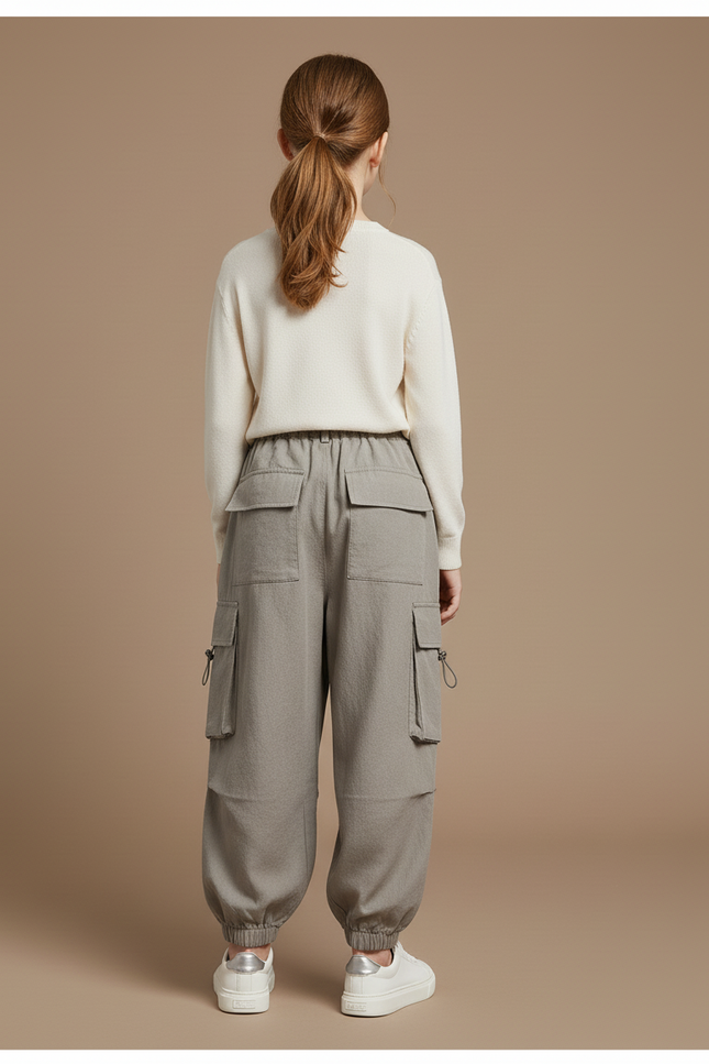 Pantalon Baggy Gris Cargo Ample Cordon Fille - Toile - vue 2