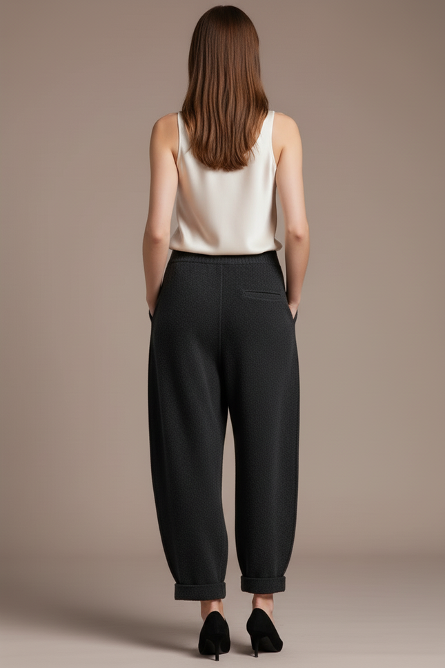 Pantalon Baggy Laine Chaud Tricoté Hiver Femme - Gris - vue 2