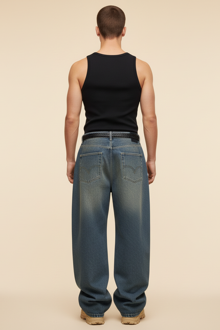 Pantalon Baggy Denim Bleu Ample Délavé Homme - Jean - vue 2