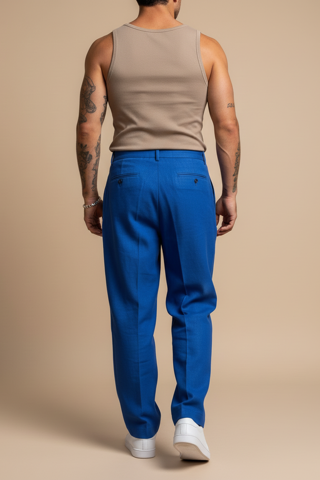 Pantalon Baggy Bleu Royal Plissé Ample Homme - Lin - vue 2