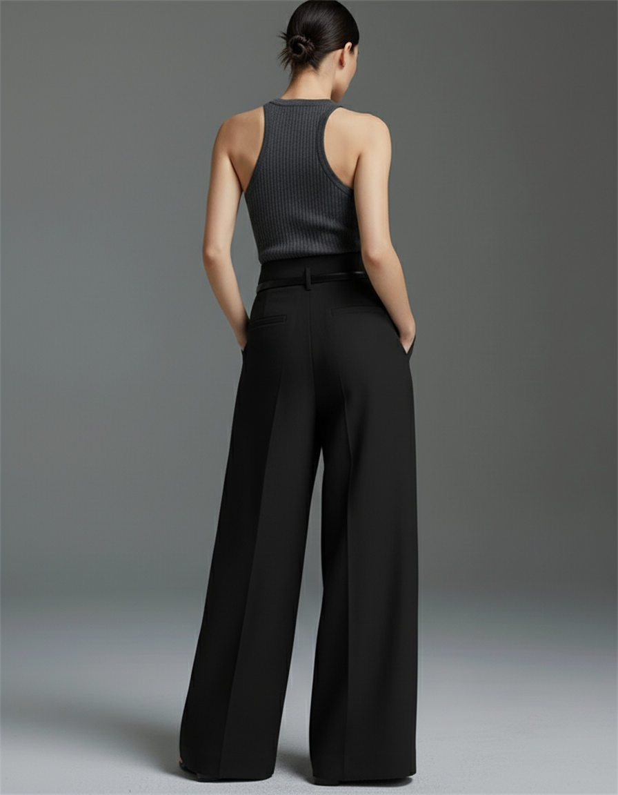 Pantalon Baggy Noir Ample Fluide Plissé Femme - Polyester - vue 2