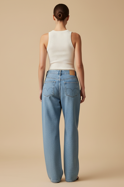 Pantalon Baggy Jean Clair Ample Imprimé Manga Streetwear - Bleu - vue 2