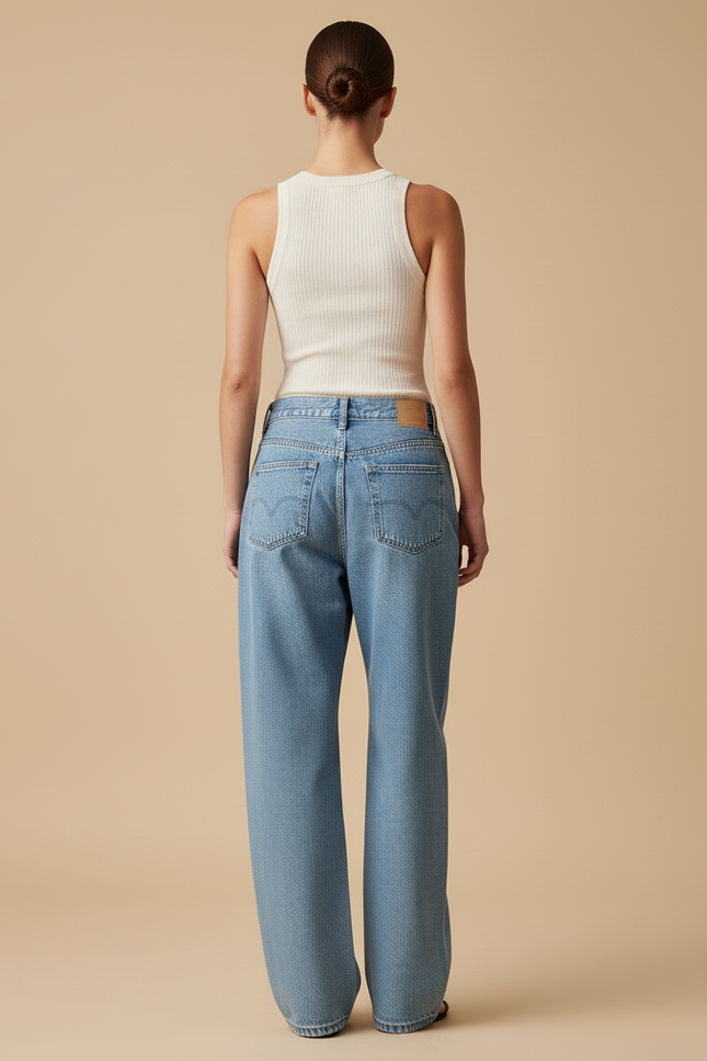 Pantalon Baggy Jean Clair Ample Imprimé Manga Streetwear - Bleu - vue 2