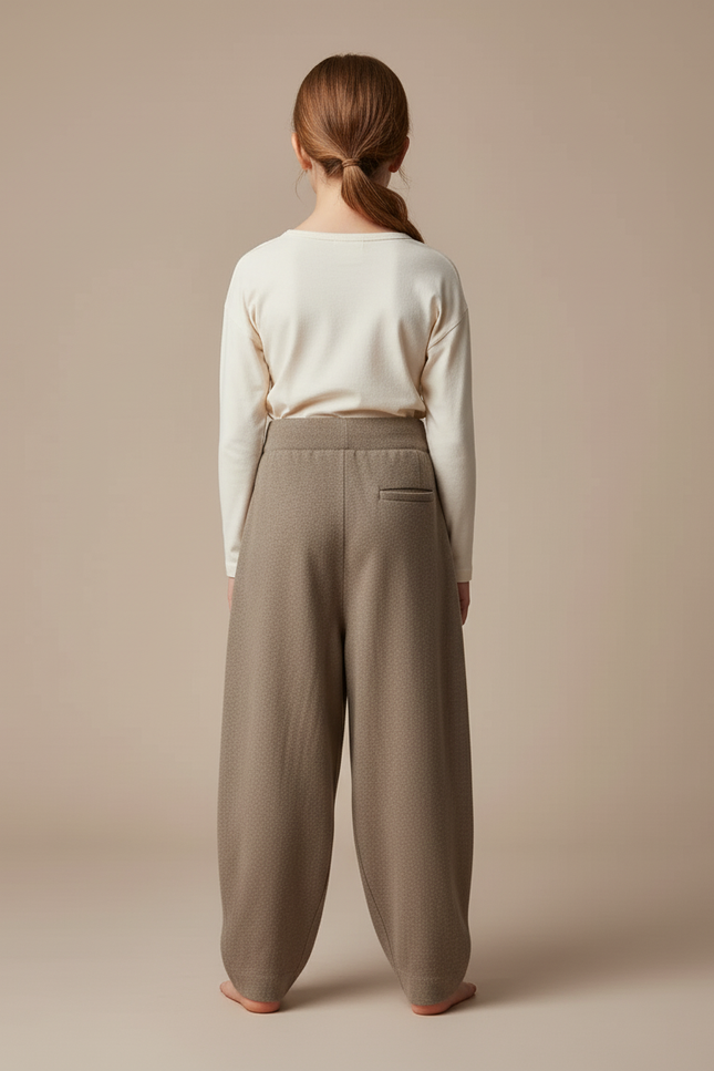 Pantalon Baggy Marron Laine Tricoté Ample Cordon Fille - vue 2