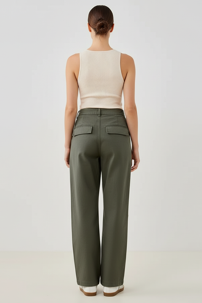 Pantalon Baggy Vert Kaki Ample Décontracté Cargo - Toile - vue 2