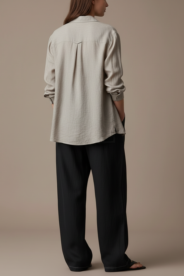 Pantalon Baggy Noir Ample Fluide Coton Détendu - vue 2
