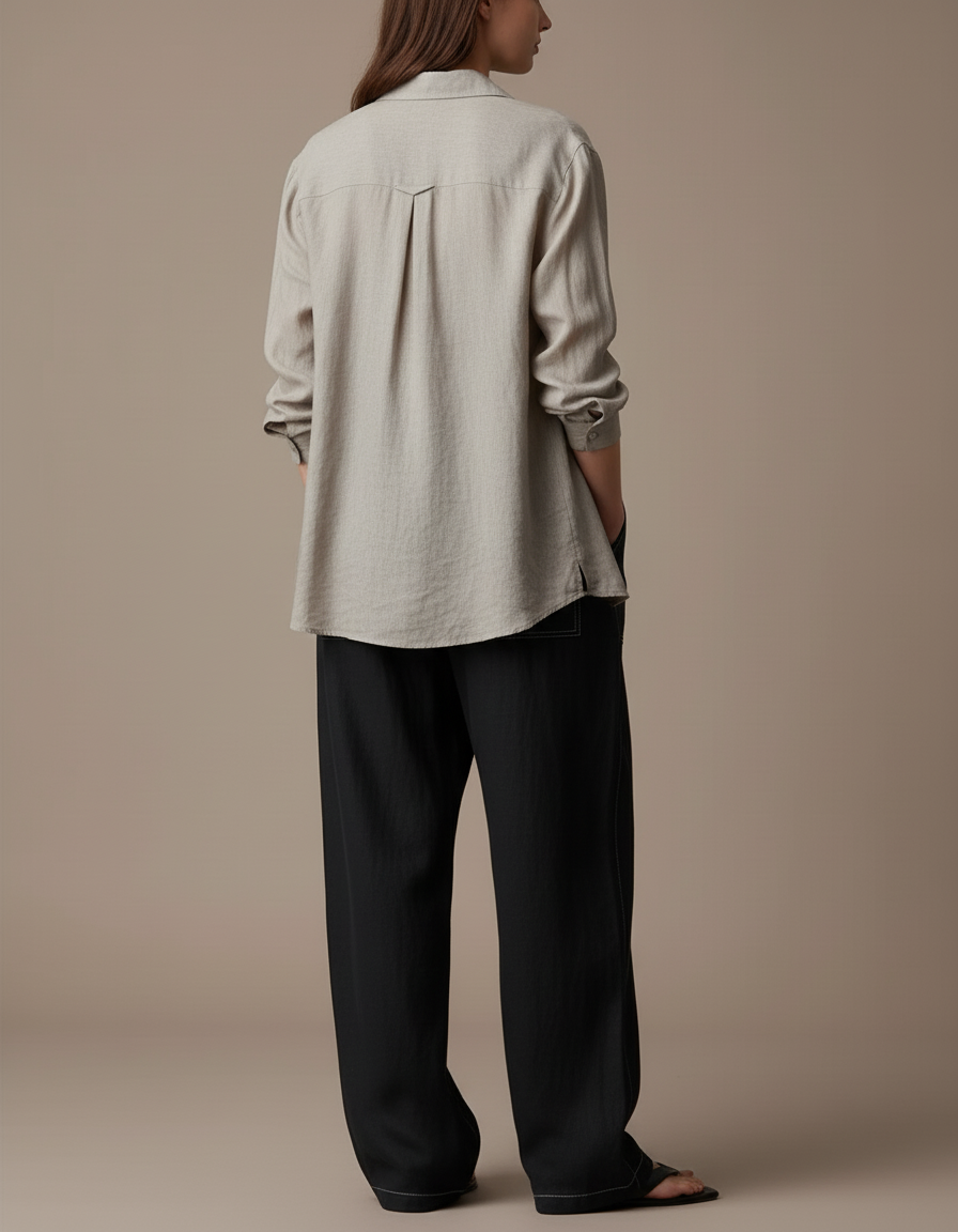 Pantalon Baggy Noir Ample Fluide Coton Détendu - vue 2