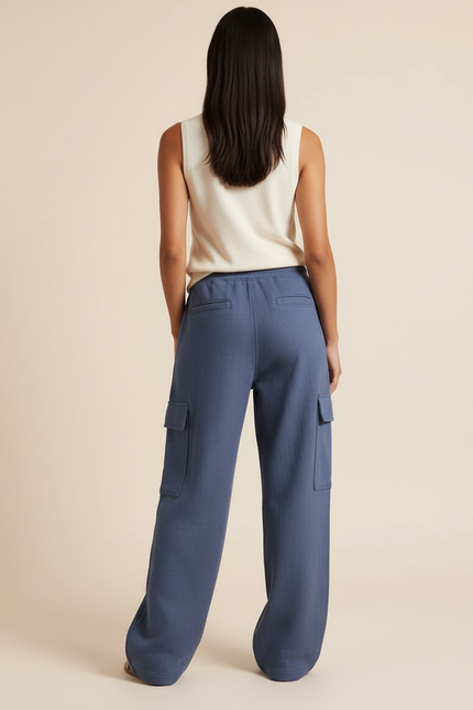 Pantalon Baggy Bleu Cargo Ample Molleton Décontracté - vue 2