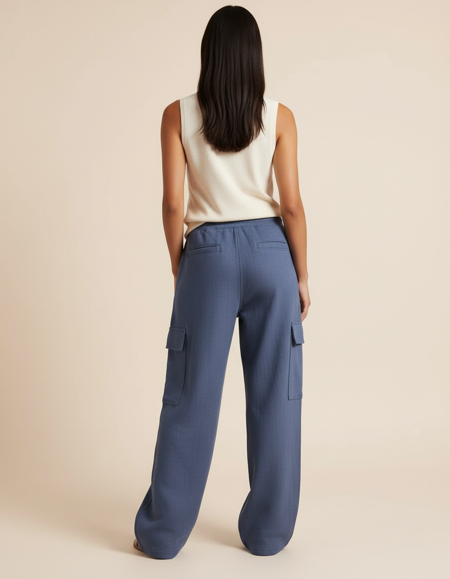 Pantalon Baggy Bleu Cargo Ample Molleton Décontracté - vue 2