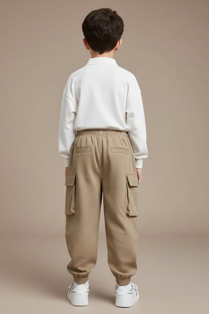 Pantalon Baggy Beige Cargo Enfant Décontracté Poches - Molleton - vue 2