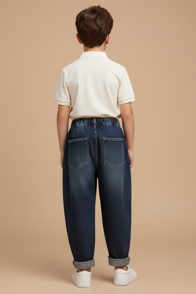 Pantalon Baggy Jean Bleu Ample Garçon Élastique - vue 2