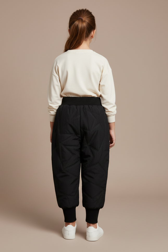 Pantalon Baggy Noir Matelassé Étoiles Chaud Enfant - Polyester - vue 2