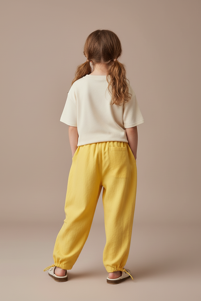 Pantalon Baggy Jaune Lin Ample Confortable Fille - vue 2