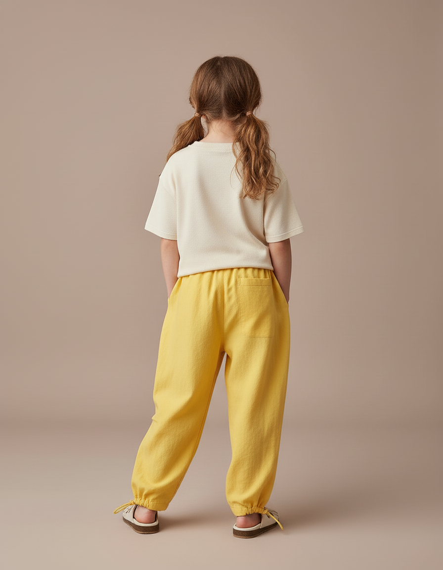 Pantalon Baggy Jaune Lin Ample Confortable Fille - vue 2