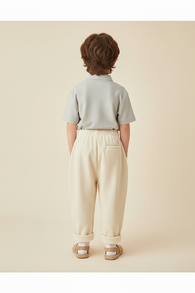 Pantalon Baggy Écru Côtelé Ample Confortable Enfant - Beige Cordé - vue 2