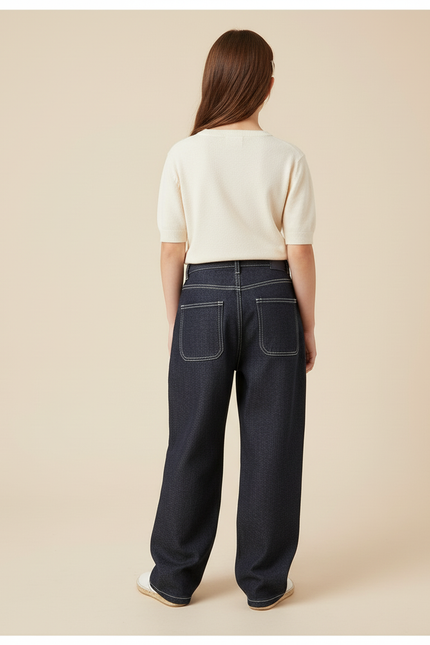 Pantalon Baggy Denim Noir Ample Décontracté Fille - Marine Jean - vue 2