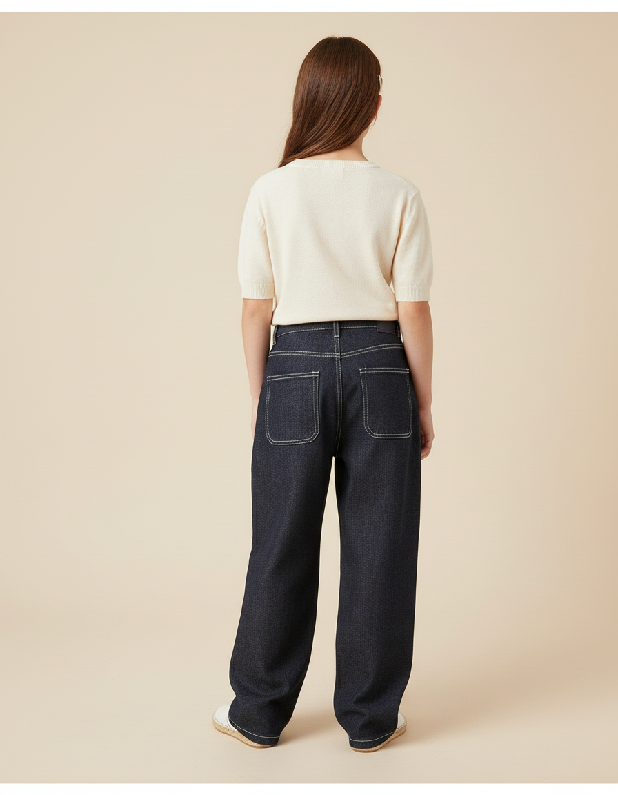 Pantalon Baggy Denim Noir Ample Décontracté Fille - Marine Jean - vue 2
