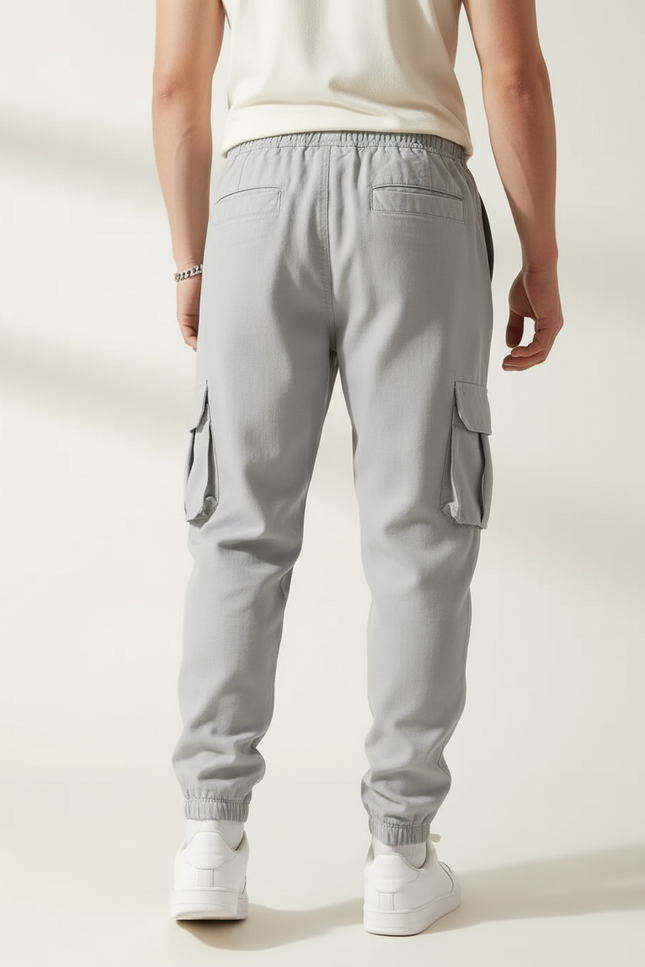 Pantalon Baggy Gris Cargo Zippé Cordon Fluide - Coton - vue 2