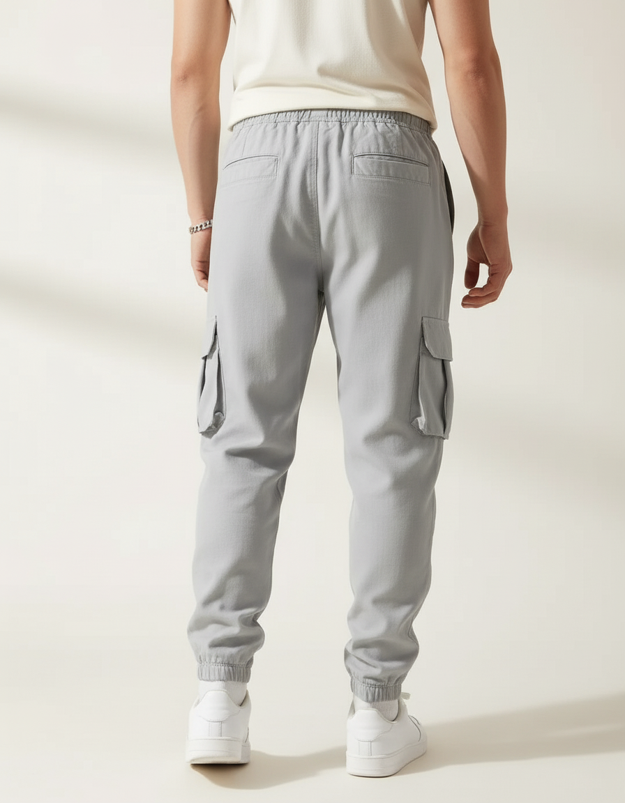 Pantalon Baggy Gris Cargo Zippé Cordon Fluide - Coton - vue 2