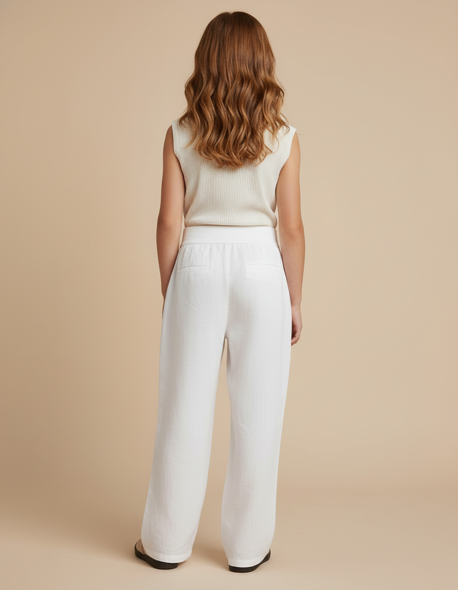 Pantalon Baggy Blanc Lin Ample Fille Décontracté - vue 2