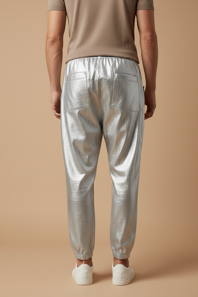 Pantalon Baggy Argent Métallique Ample Cordon Homme - Argenté Polyester - vue 2