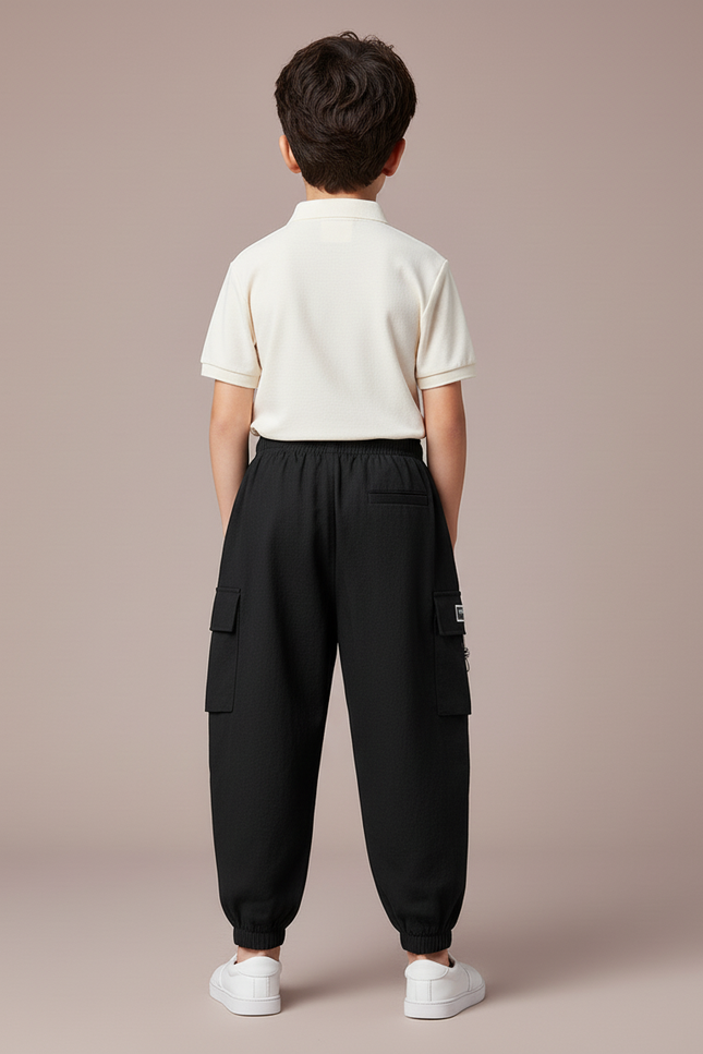 Pantalon Baggy Noir Cargo Ample Décontracté Garçon - Toile - vue 2