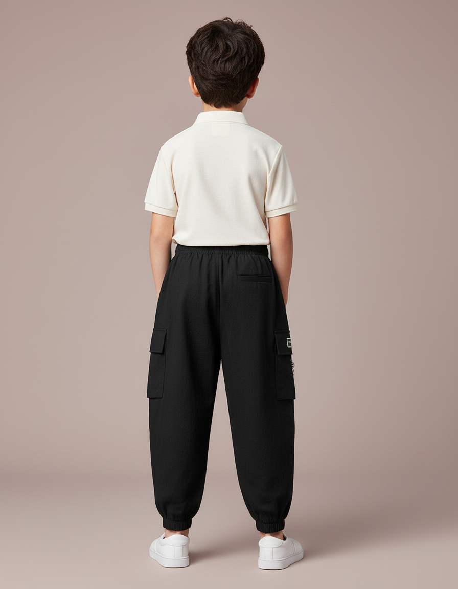 Pantalon Baggy Noir Cargo Ample Décontracté Garçon - Toile - vue 2