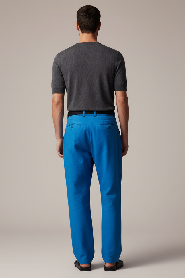 Pantalon Baggy Bleu Vif Plissé Ample Décontracté Homme - Toile - vue 2