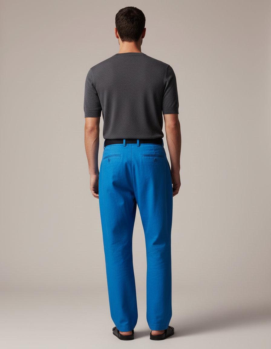 Pantalon Baggy Bleu Vif Plissé Ample Décontracté Homme - Toile - vue 2