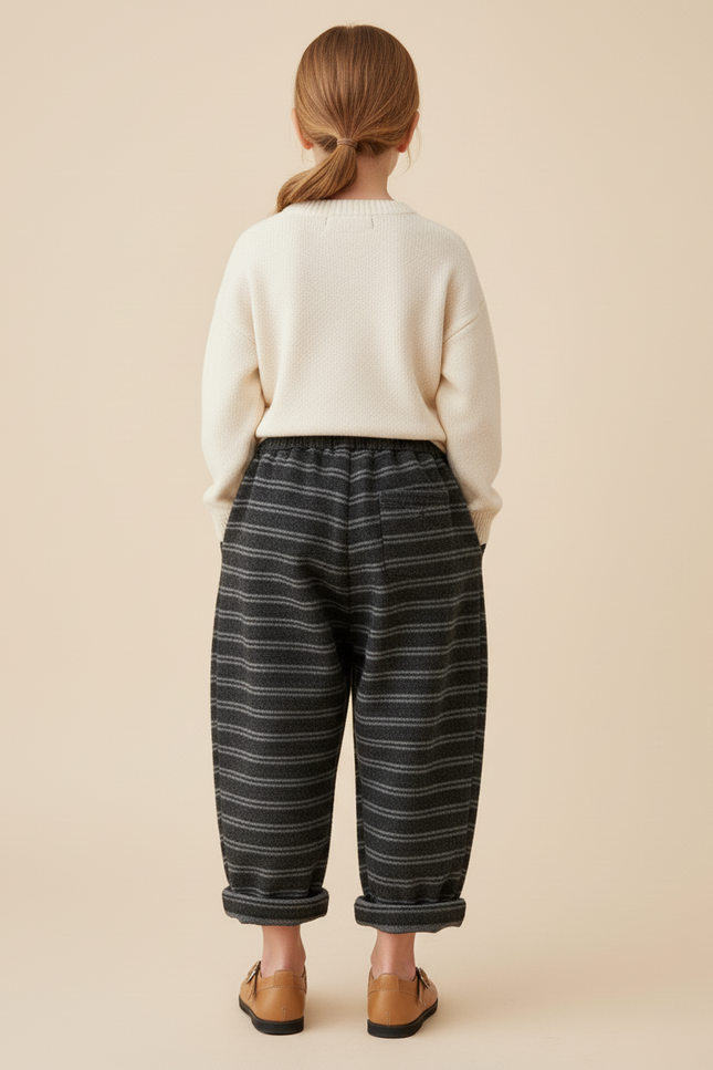 Pantalon Baggy Gris Rayures Horizontales Ample Enfant - Laine - vue 2