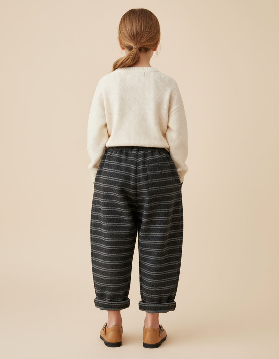 Pantalon Baggy Gris Rayures Horizontales Ample Enfant - Laine - vue 2