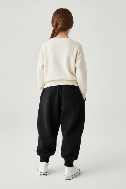 Pantalon Baggy Noir Molleton Brodée Enfant Hiver - vue 2