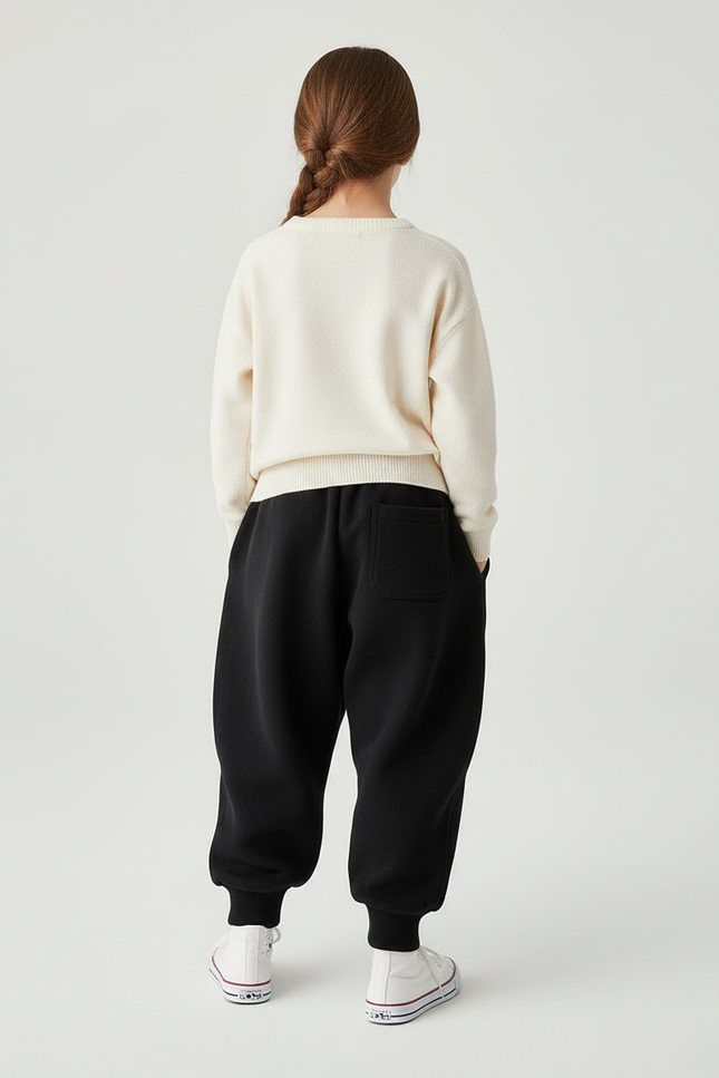 Pantalon Baggy Noir Molleton Brodée Enfant Hiver - vue 2