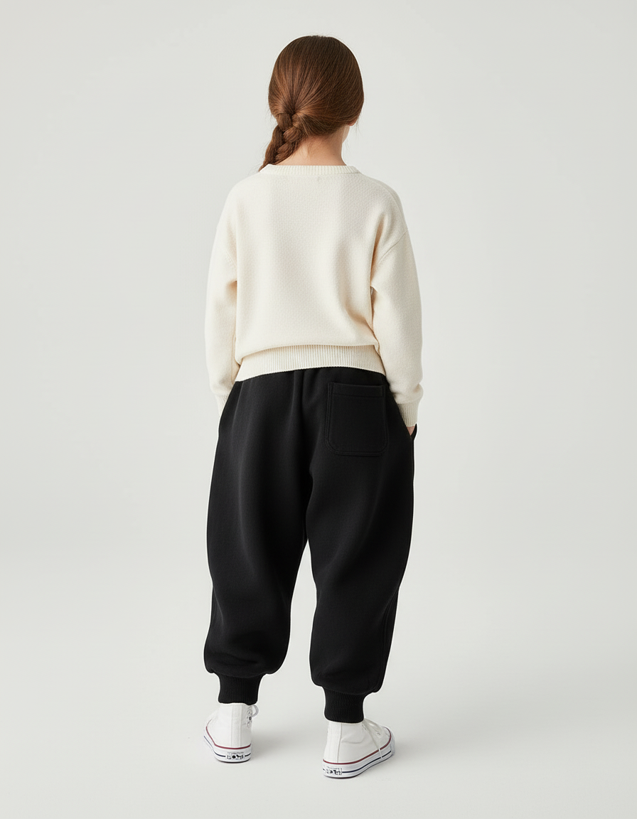 Pantalon Baggy Noir Molleton Brodée Enfant Hiver - vue 2