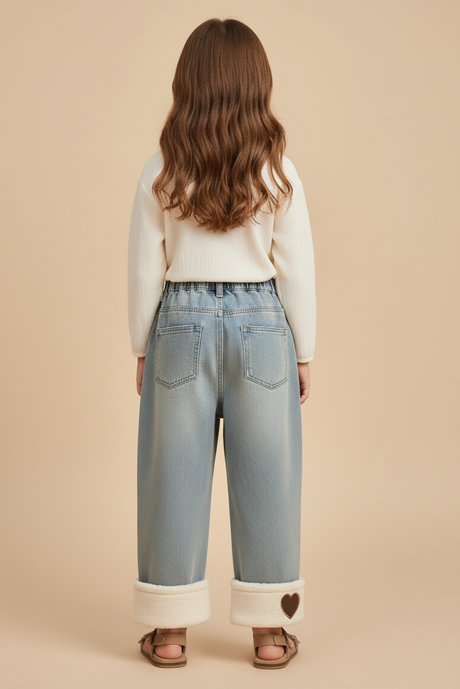 Pantalon Baggy Jean Bleu Doublé Chaud Cœur Fille - vue 2