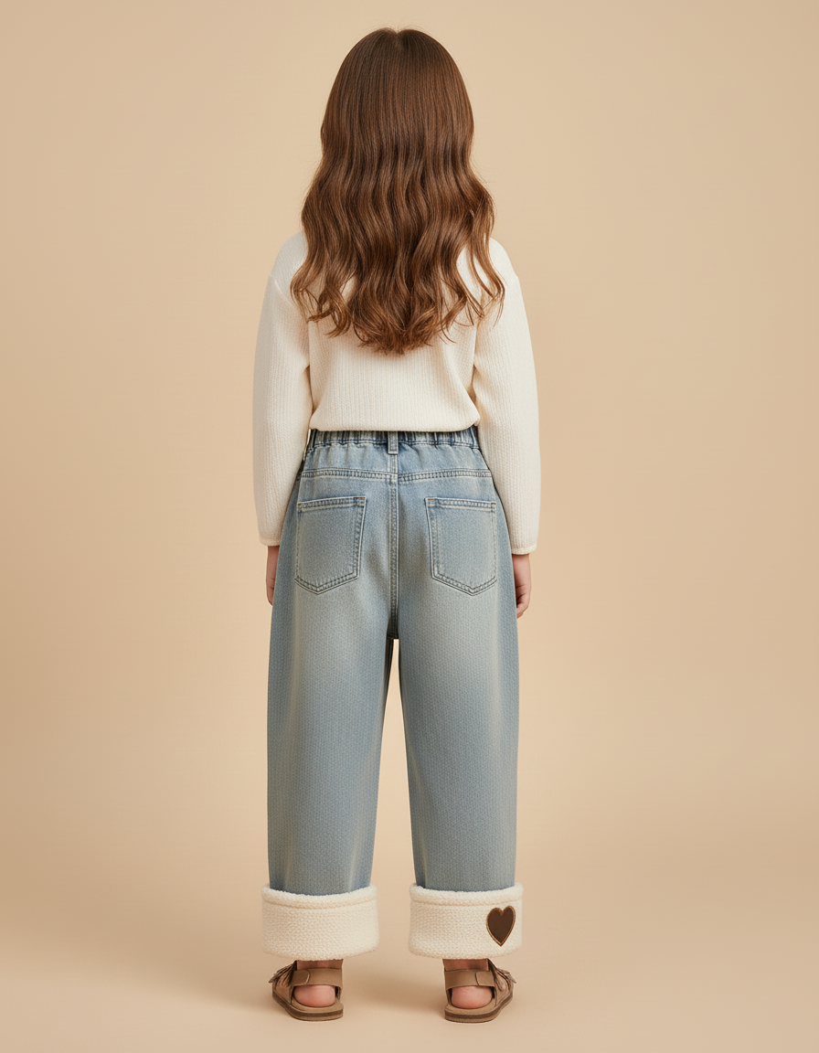 Pantalon Baggy Jean Bleu Doublé Chaud Cœur Fille - vue 2