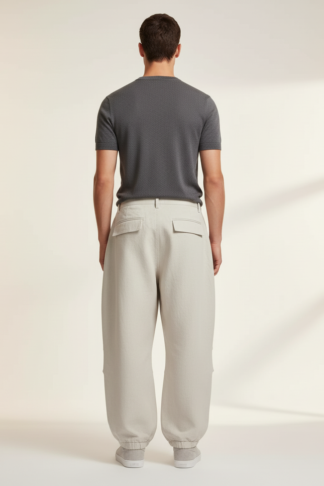Pantalon Baggy Beige Ample Coton Plissé Cargo - vue 2